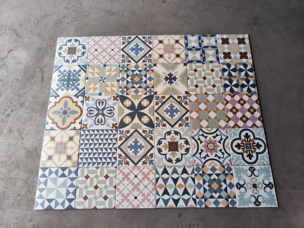 Gạch bông TQ Mix, KT 200x200 mm, Xương Porcelain mặt mờ mã DC22,1h/1,2m/30v
