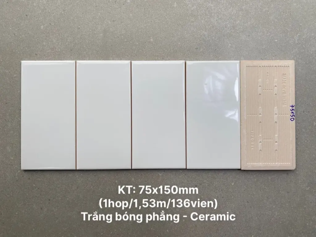[DSC-STA75150] Gạch thẻ Việt Nam KT 75x150 mm trắng bóng phẳng mã STA75150/0196-2 loại 1 (1h/1.53m/136v)