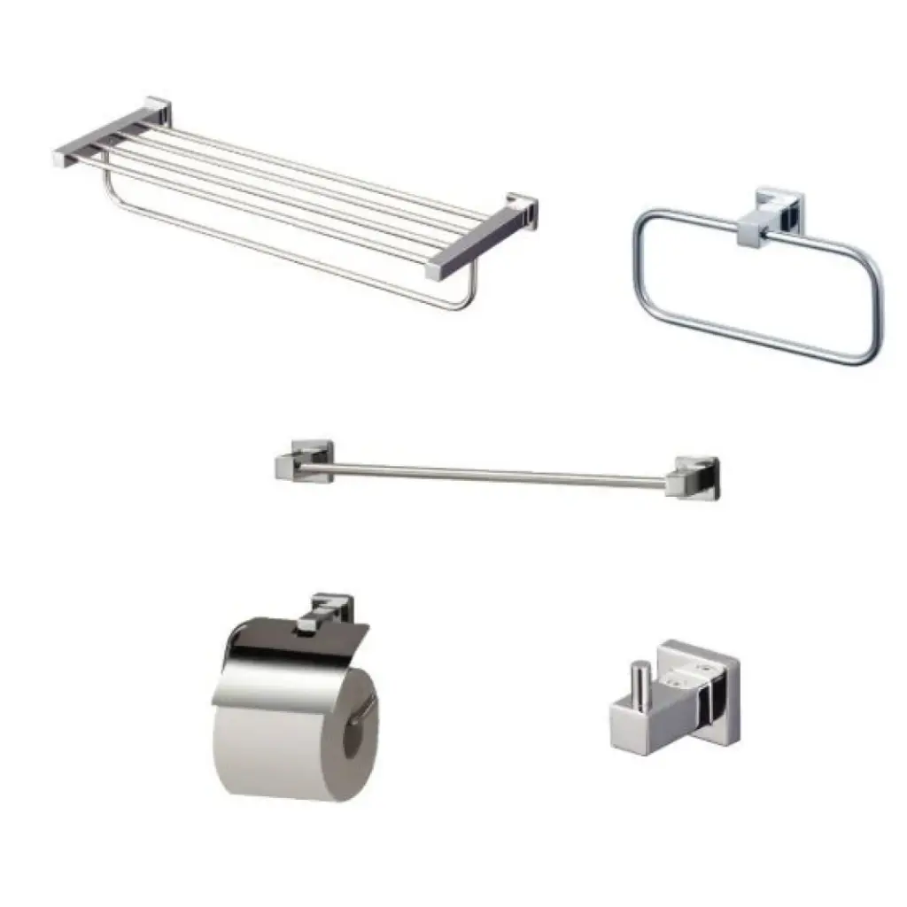 [DSC-YS408N5V] Bộ 5 sản phẩm L: lô đựng giấy vệ sinh, vòng treo khăn, móc áo, thanh vắt khăn & thanh vắt khăn 2 tầng YS408N5V