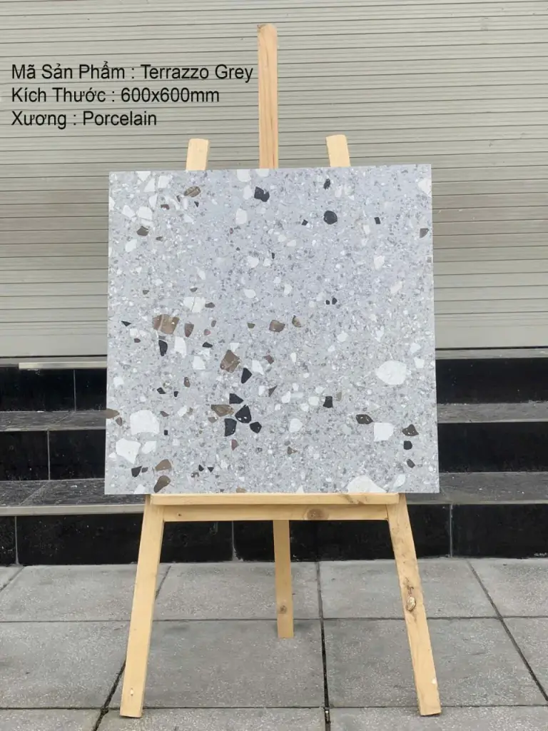 [DSC-Grey] Gạch Terrazzo Ấn Độ, KT 600x600mm xương đá mặt mờ mã Grey (1h/1.44m/4v)