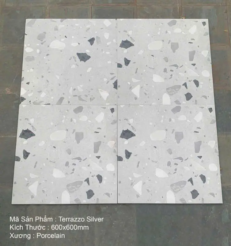 [DSC-Silver] Gạch Terrazzo Ấn Độ, KT 600x600mm xương đá mặt mờ mã Silver