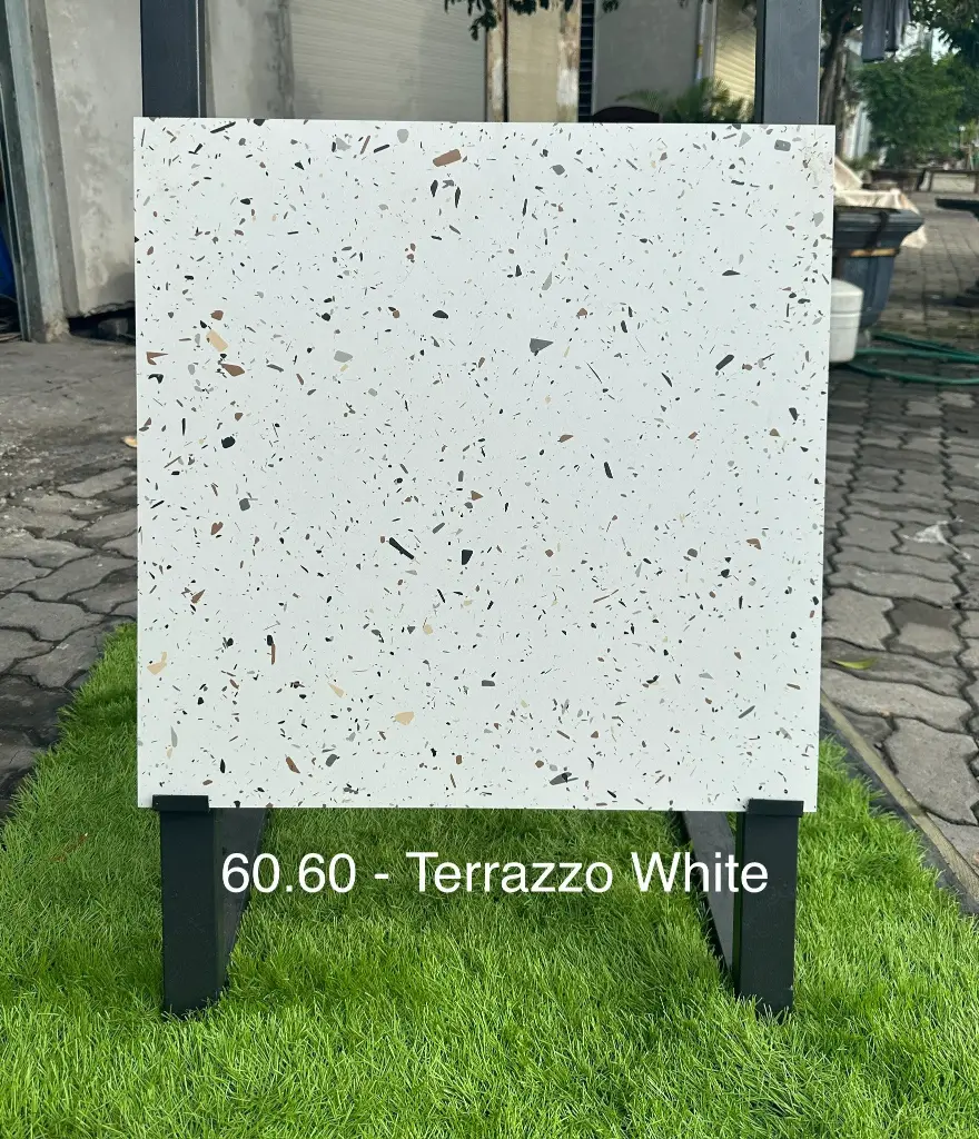 [DSC-White] Gạch Terrazzo Ấn Độ, KT 600x600mm xương đá mặt mờ mã White