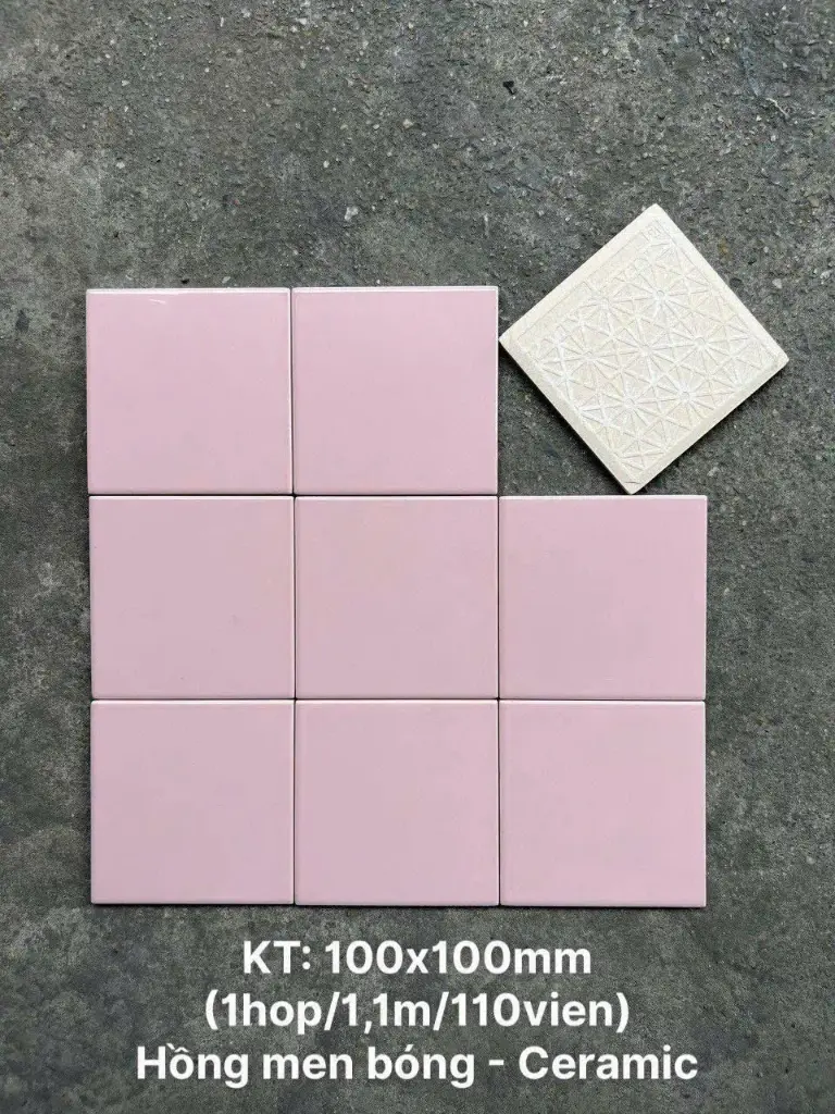 [DSC-M1116_SA] Gạch thẻ VN, KT 100x100mm màu hồng bóng phẳng mã M1116_SA loại 1