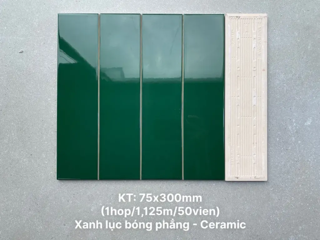 [DSC-STA75312_S] Gạch thẻ VN, KT 75x300 mm màu xanh lục bóng phẳng mã STA75312_S loại ưu (1h/1.125m/50v)