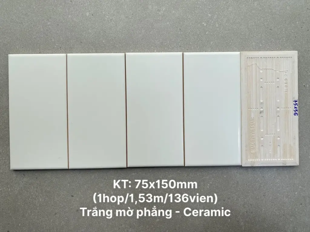 [DSC-PSTA75156(0281P)] Gạch thẻ trang trí cao cấp VN, KT 75x150 màu trắng mờ phẳng mã PSTA75156 (0281P) loại ưu