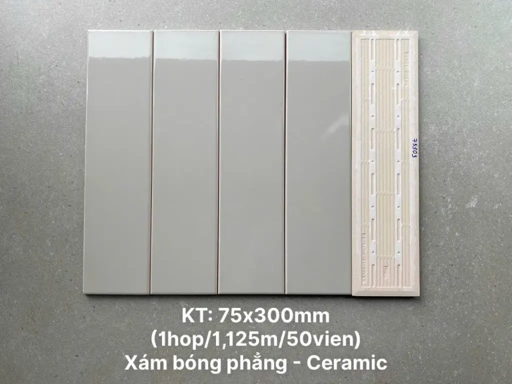 [DSC-PSTA75303] Gạch thẻ trang trí cao cấp VN, KT 75x3000mm màu xám ấm bóng phẳng mã PSTA75303 loại ưu
