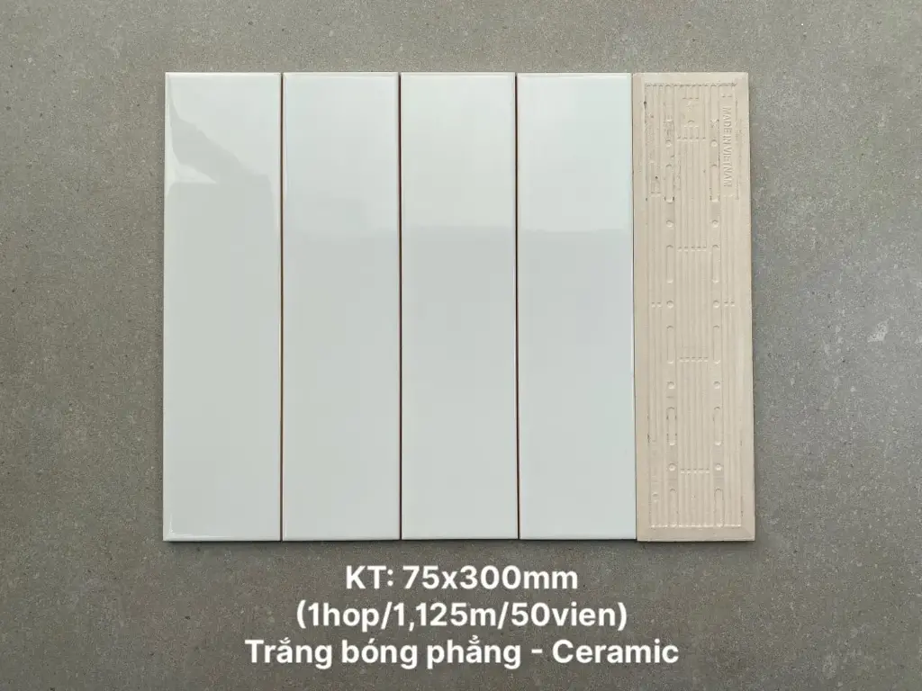 [DSC-PSTA75300] Gạch thẻ trang trí cao cấp VN, KT 75x300mm màu trắng bóng phẳng mã PSTA75300 loại ưu (1h/1.125m/50v)