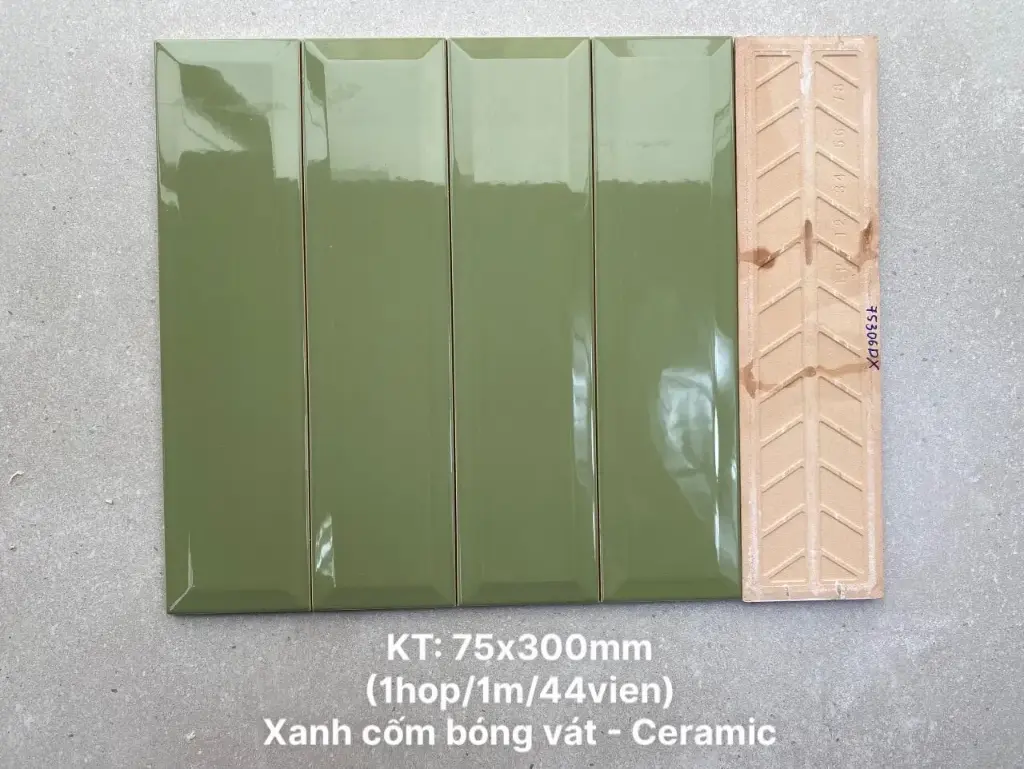 [DSC-M75306DX_MDC] Gạch thẻ xanh cốm bóng vát KT 75x300mm M75306DX (1h/1m/44v)