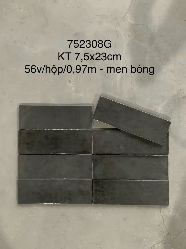 [DSC-LAN752308G] Gạch thẻ đen men bóng KT 75x230mm (1h/0.97m/56v/17.5kg) mã LAN752308G
