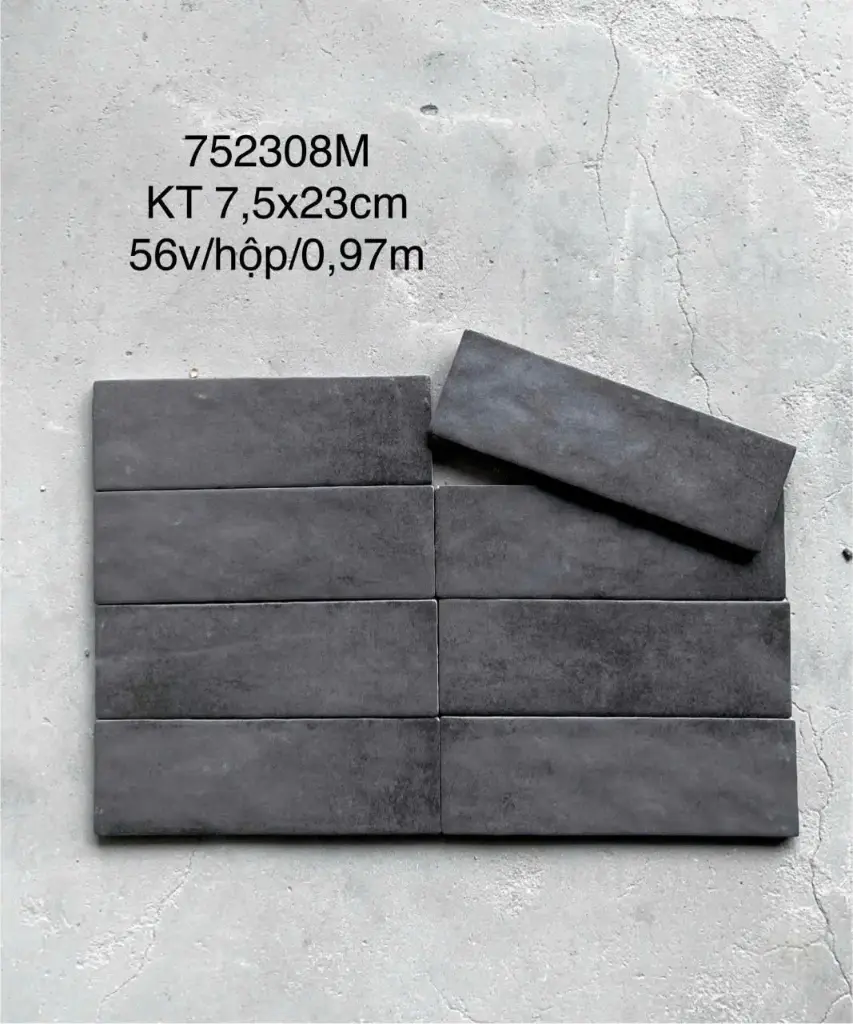 [DSC-5125LAN752308M] Gạch thẻ đen men mờ KT 75x230 mm (1h/0.97m/56v/17.5kg) mã LAN752308M