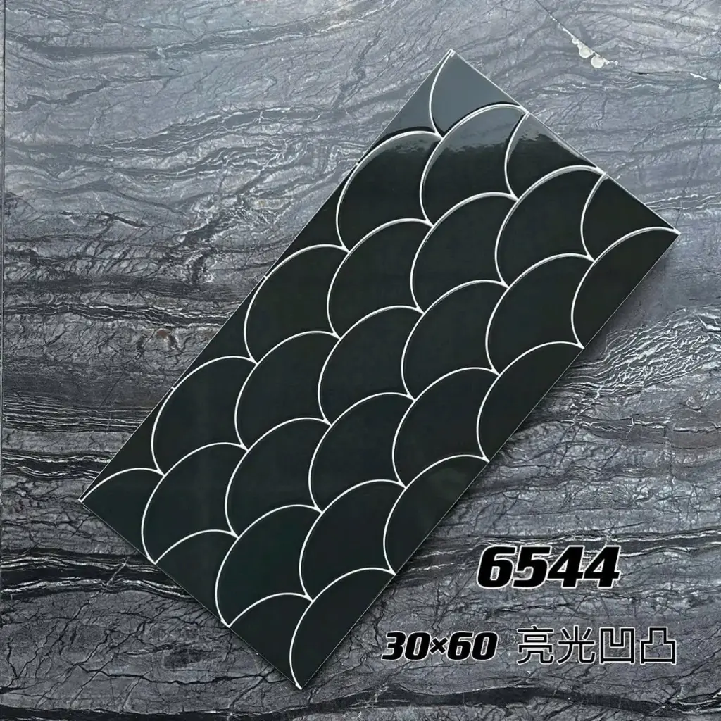 [DSC-6544] Gạch trang trí vảy cá màu đen KT 300x600mm mã 6544