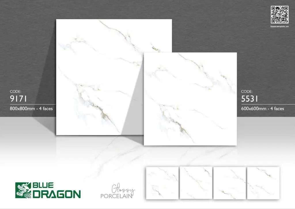 [DSC-9171] Gạch lát nền trắng khói bóng BD KT 800x800mm mã 9171