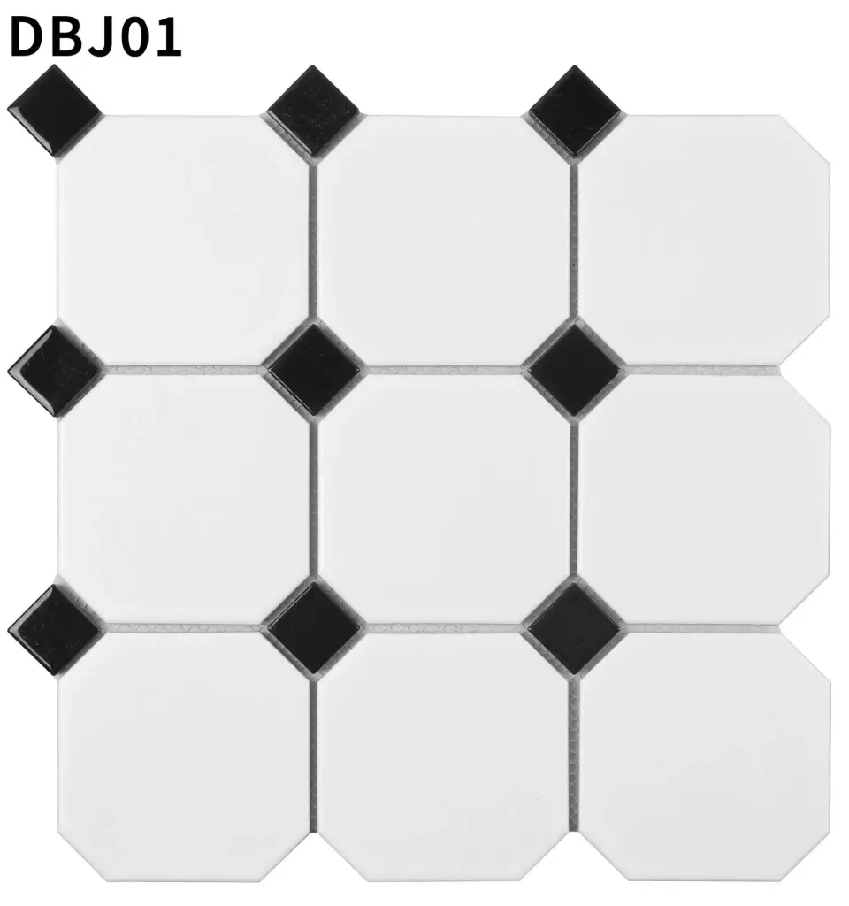 [DBJ01] Gạch mosaic bát giác trắng nhân đen NK DBJ01