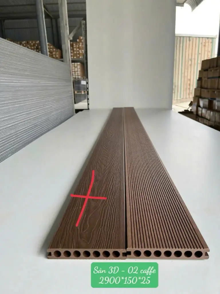 [DSC-SN3DT] Thanh sàn nhựa giả gỗ ngoài trời 3D lỗ tròn màu 02 coffe quy cách 150x2900x25