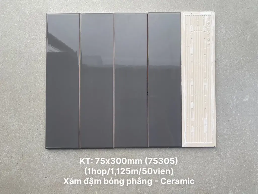 [DSC-STA75305_SA] Gạch thẻ trang trí VN, KT 75x300mm màu xám đậm bóng phẳng mã STA75305 loại 1