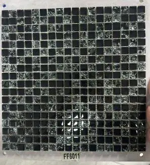 [DSC-FF6011] Gạch mosaic thủy tinh đen trơn mix rạn chip 10x10cm FF6011