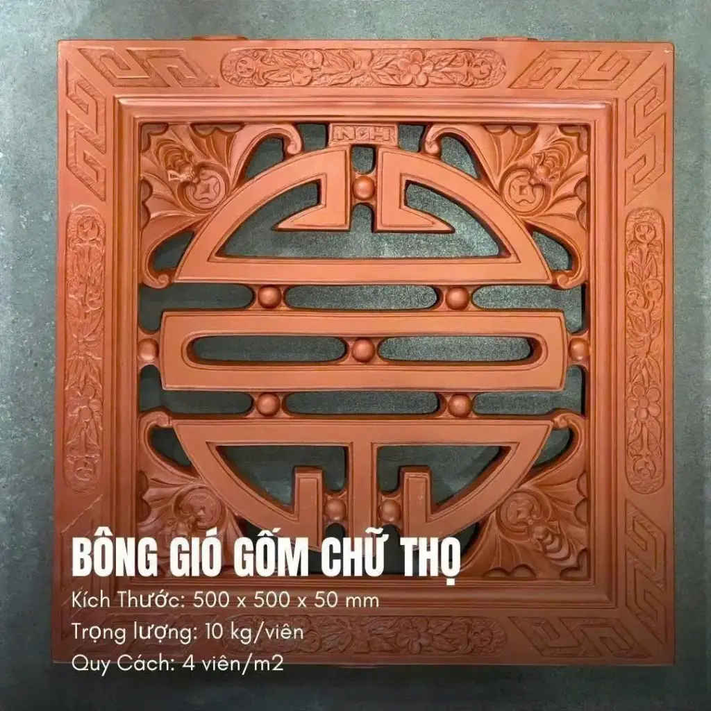 [DSC-CT400] Gạch bông gió gốm chữ thọ đỏ tráng men KT 400x400mm mã CT400