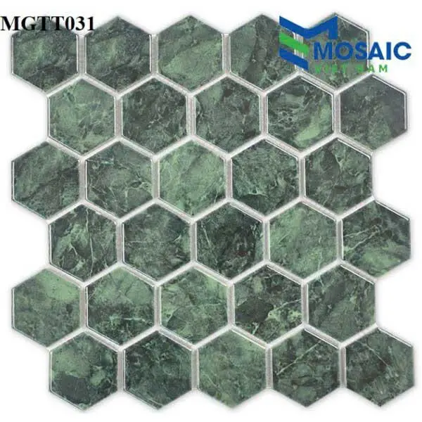 [DSC-MGTT031] Gạch mosaic lục giác xanh rêu, KT chip 51x59mm, mã MGTT031 (22v/thùng/1.68m2)