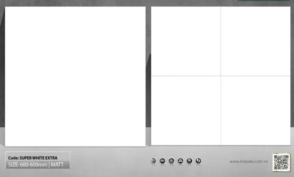 [DSC-Super White Extra] Gạch ốp lát men matt màu trắng, KT 600x600mm, mã Super White Extra
