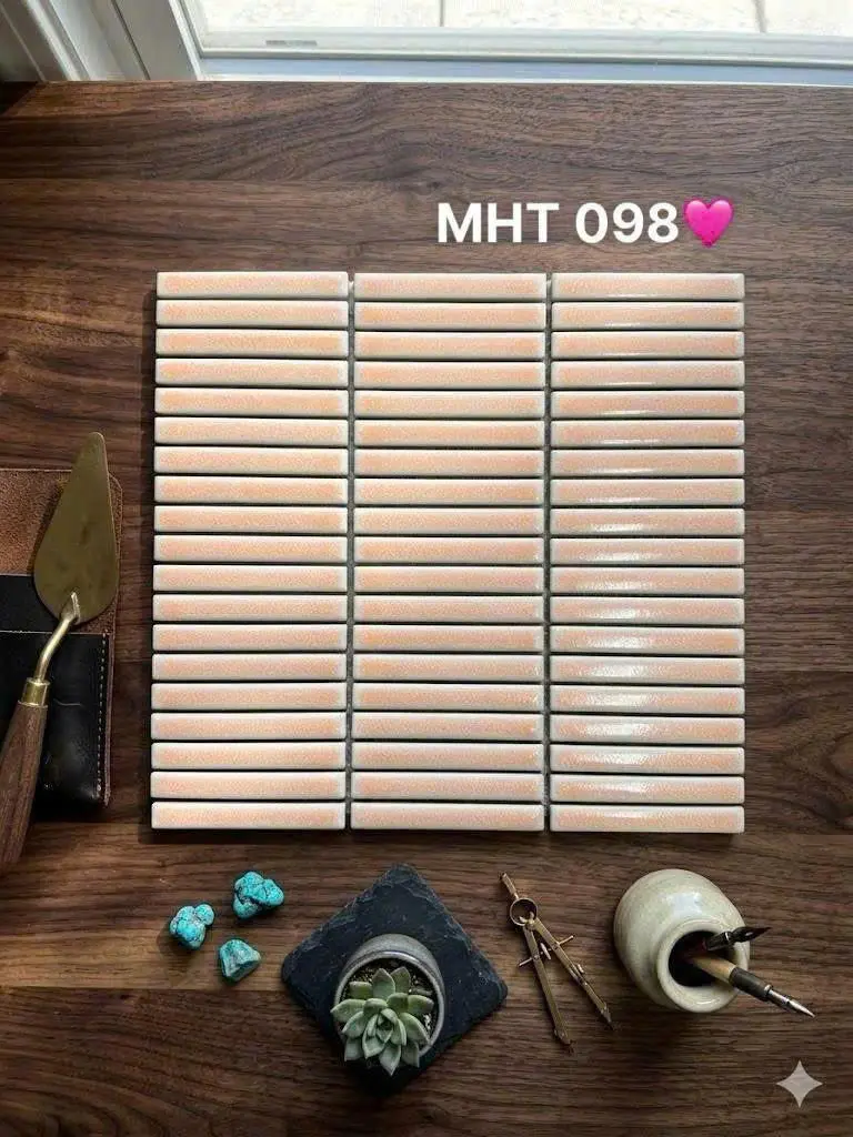 [DSC-MHT098] Gạch mosaic que đũa màu hồng, KT 284x296x6mm, mã MHT098 (12 vỉ/thùng/1.0093m2)