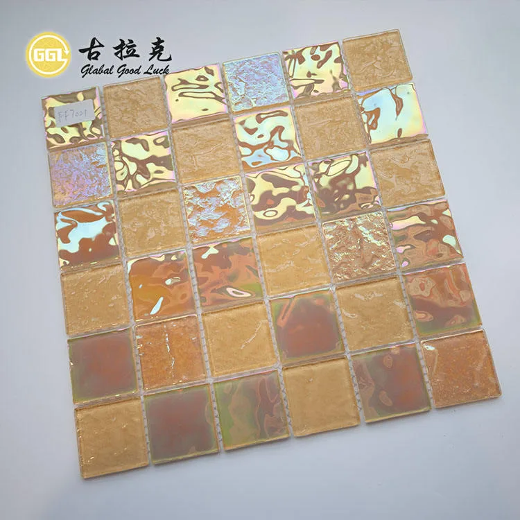 [107892136278] Gạch Mosaic Thủy Tinh Vàng Nhạt Hình Vuông Dày 4mm Trực Tiếp Từ Nhà Máy Dùng Cho Hồ Bơi Ngoài Trời & Spa