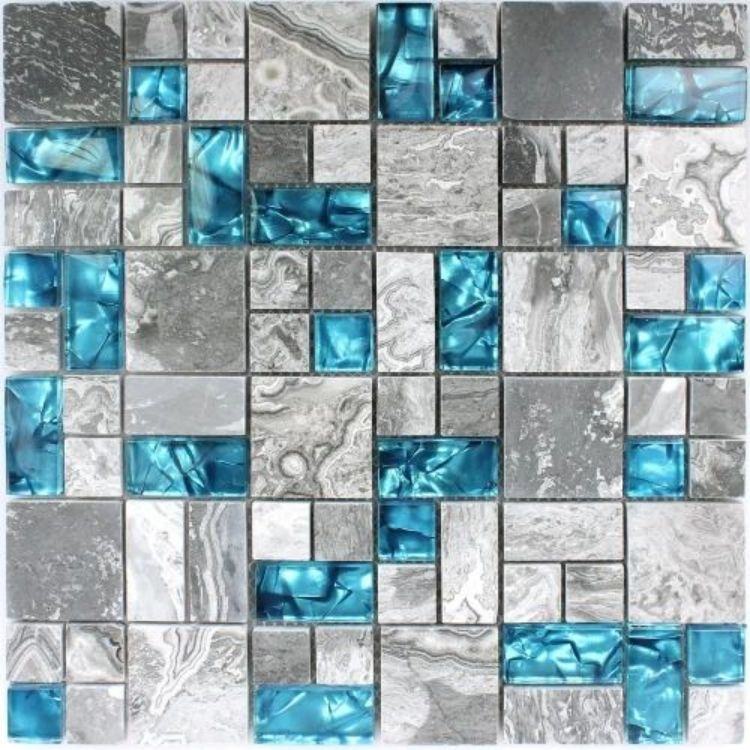 [DSC-2607-90677] Gạch Mosaic Bể Bơi Thủy Tinh Xanh Đá Tự Chế 300x300mm