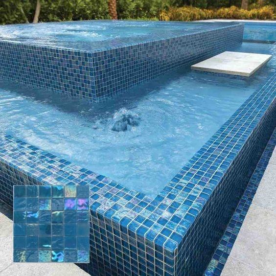 [DSC-2607-65205] Gạch Mosaic Thủy Tinh Xanh Lấp Lánh YD2036 cho Bể Bơi