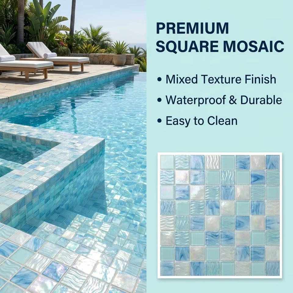 [DSC-2607-55968] Gạch Mosaic Thủy Tinh Junsente JSTFD022 - 300x300mm Chống Nước Cho Bể Bơi