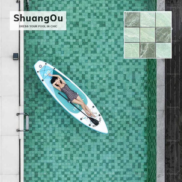 [106510778501] Mosaic bể bơi xanh rêu chip 97x97