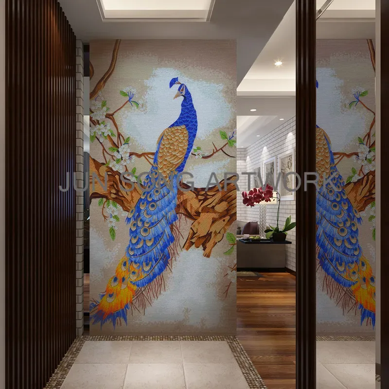 [DSC-2607-78314] MAM-PC03 Handmade Peacock Mosaic Glass Painting Pictures Kitchen Wall Tile Bathroom Tiles Mosaic
