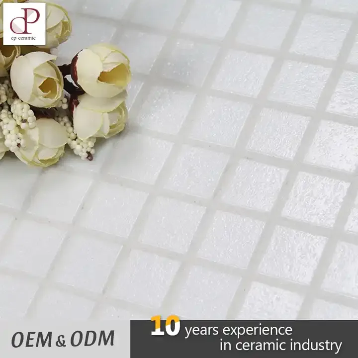 [DSC-101345240064] Simple Clean Small White Square Mosaic Tile Glass Mosaic for Bathroom Tile