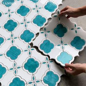 [DSC-2607-36511] Gạch Mosaic Waterjet Lander Stone - Kính Xanh và Đá Marble Sivec