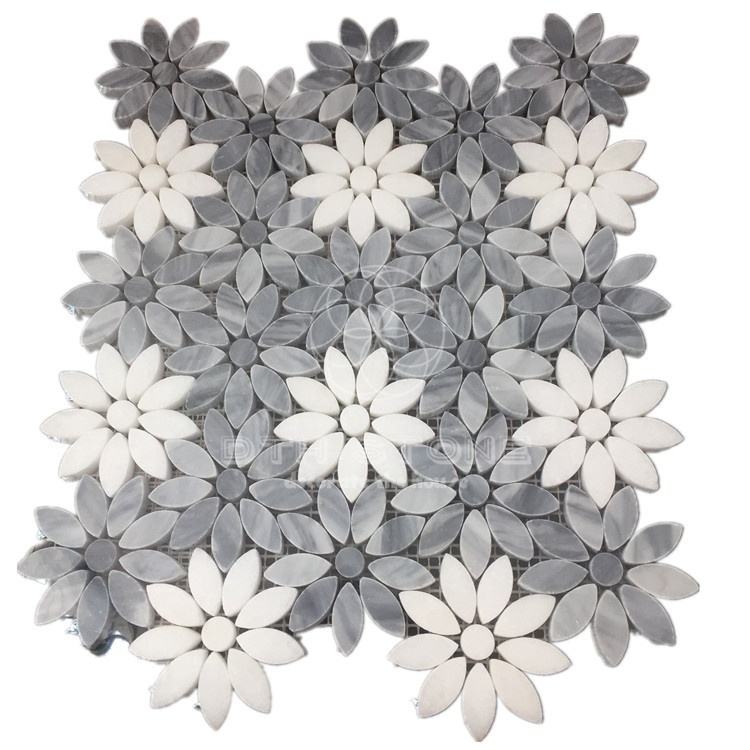 [DSC-2607-15266] Gạch Mosaic Đá Marble Trắng Xám Hoa Văn Nghệ Thuật DTH Stone DTHWJ057