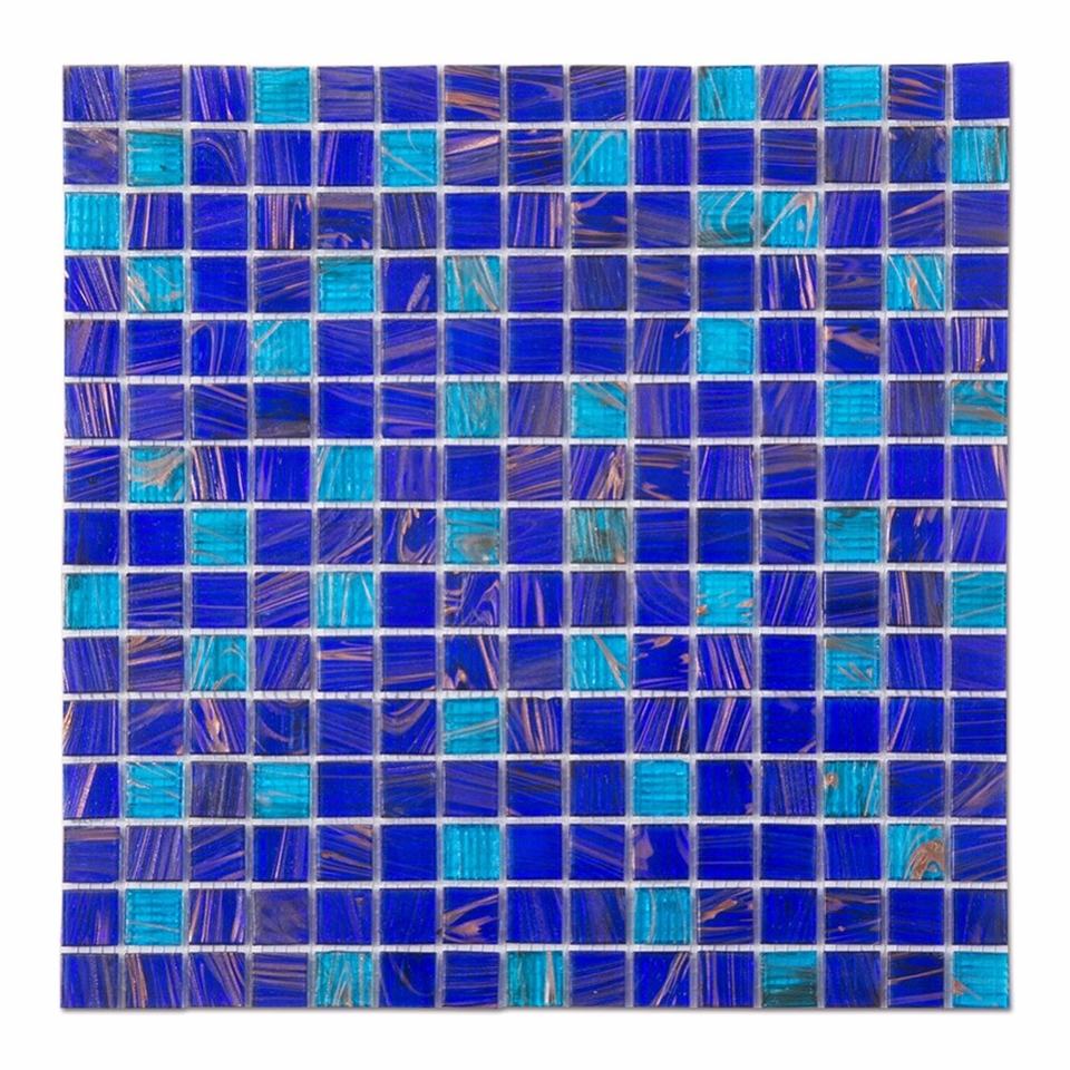 [DSC-2607-11600] Gạch mosaic kính vuông màu xanh sọc vàng Centurymosaic dùng cho hồ bơi