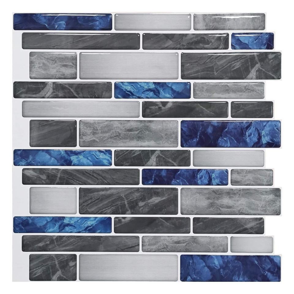 [DSC-2607-18079] Gạch mosaic dải dài tự dính vân đá marble xám xanh ốp tường trang trí bếp, phòng tắm và backsplash