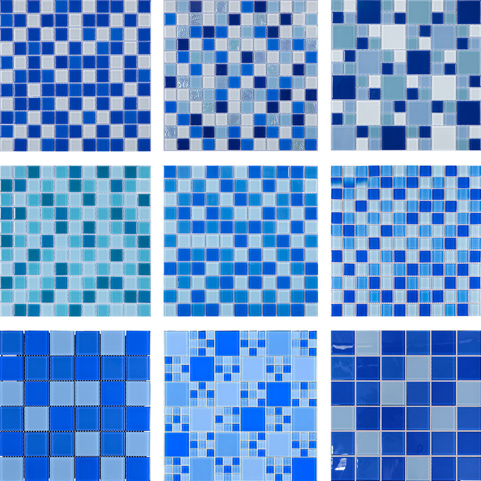 [DSC-2607-83282] Gạch mosaic hồ bơi Mosaico Piscina tùy chỉnh, kính pha lê vuông màu xanh dương xanh lá