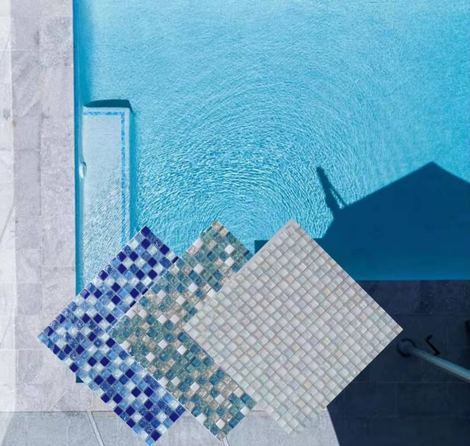 [DSC-2607-18356] Mosaic kính DIY tùy chỉnh Foshan, thiết kế hiện đại cao cấp cho hồ bơi và gạch ốp phòng tắm