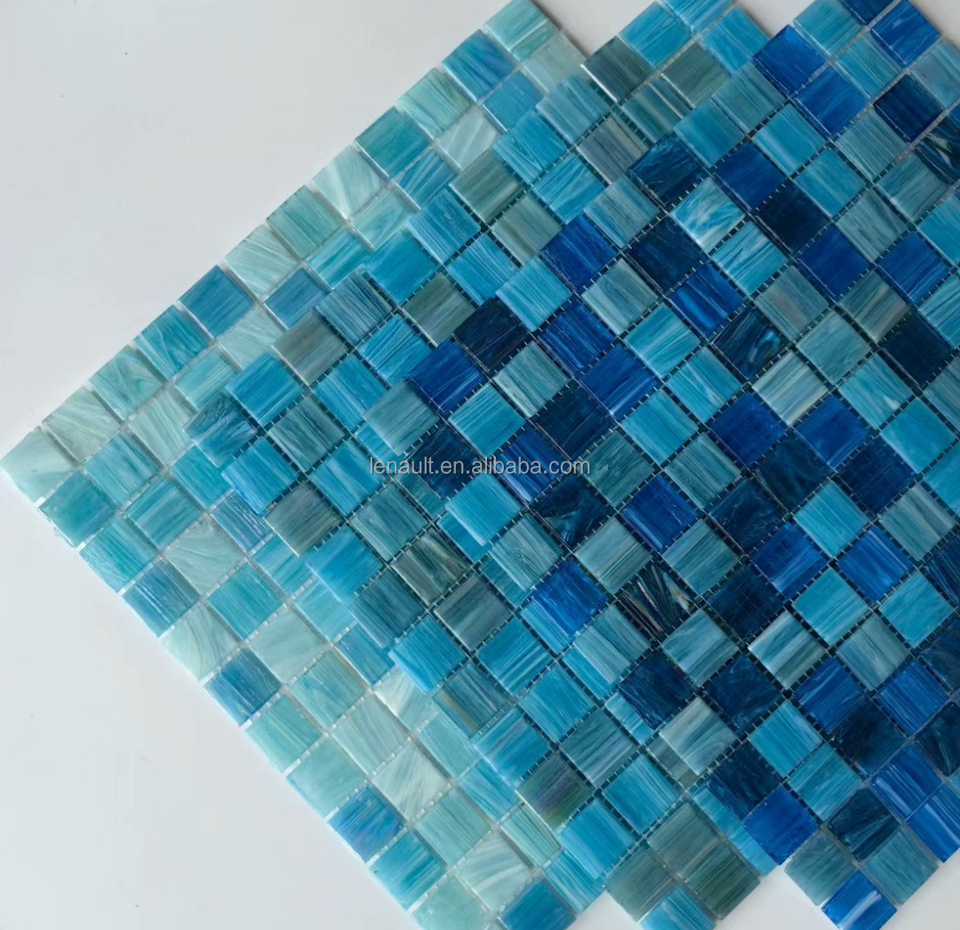 [DSC-2607-89678] Gạch mosaic kính màu xanh ốp hồ bơi ngoài trời biệt thự, khách sạn, hồ cá và bể bơi trong nhà