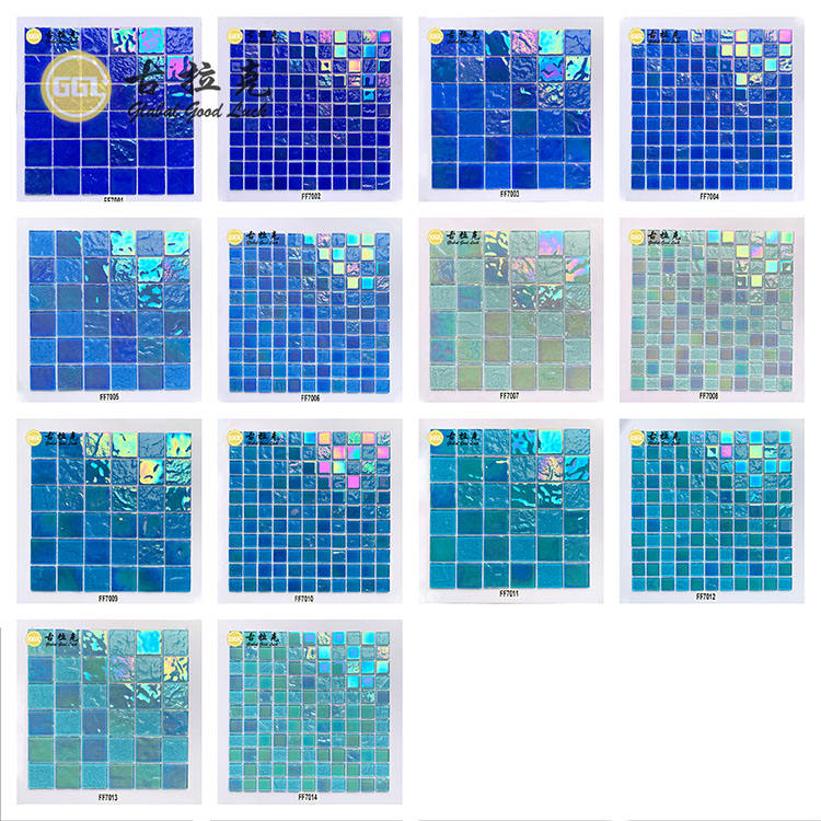 [DSC-2607-72181] Gạch mosaic hồ bơi kính pha lê ánh xà cừ màu xanh aqua, trắng, xanh dương ngoài trời giá sỉ