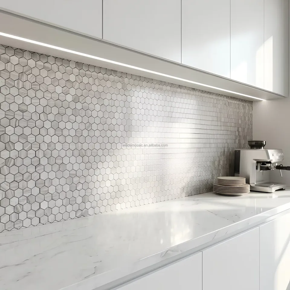 [DSC-2607-12024] Gạch Mosaic Lục Giác Đá Hoa Cương Cao Cấp W&D 7016-19-23 - Màu Xám Trắng