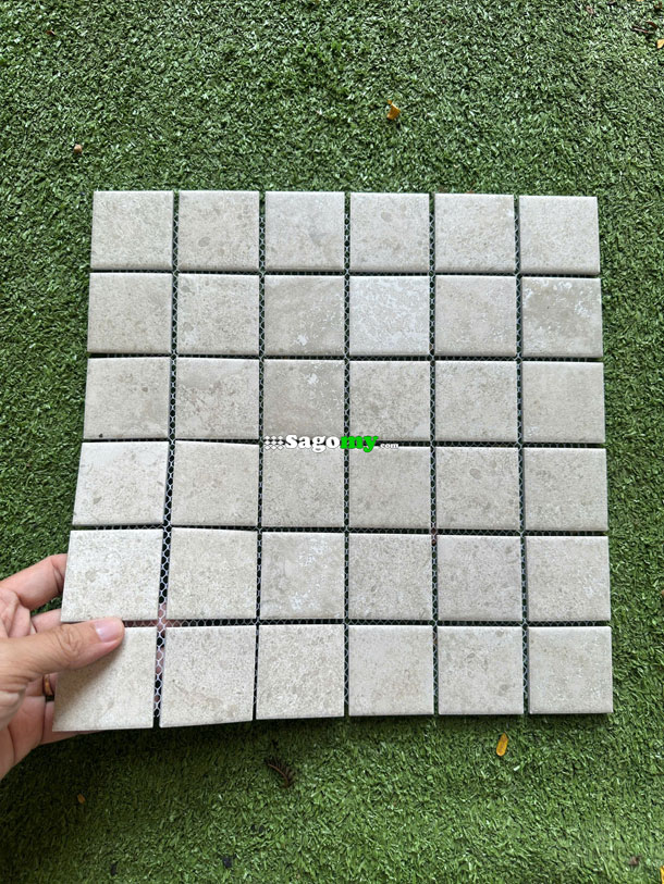 [DSC-2608-55443] Gạch Mosaic Vuông 48x48 Vân Đá Mờ Matt Vàng Nâu