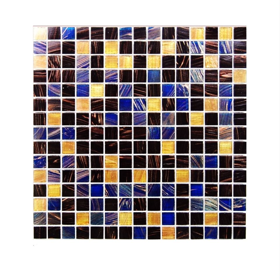 [DSC-2607-49850] Gạch mosaic kính vuông CHIVA phối màu viền vàng cho hồ bơi