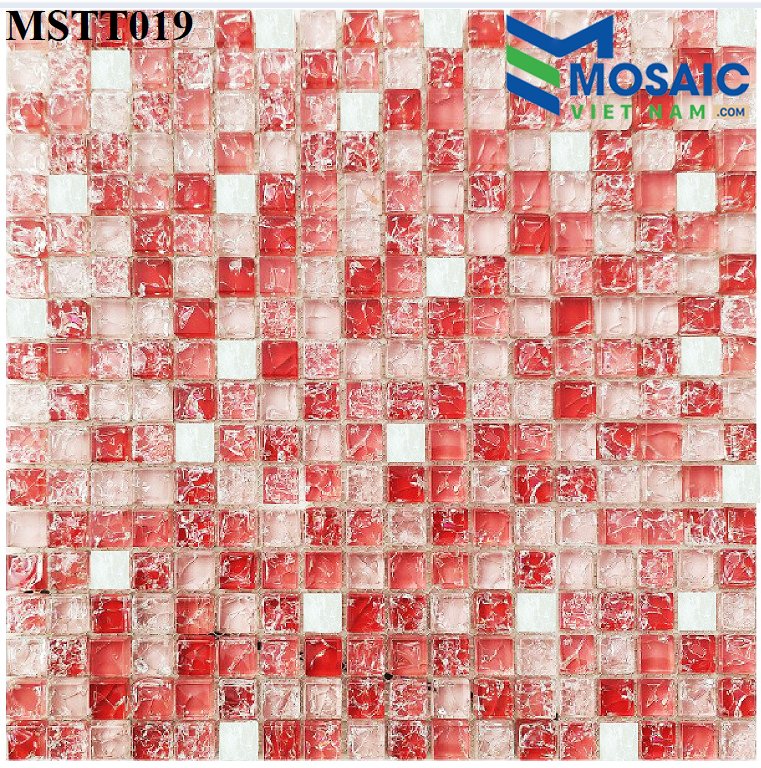 [DSC-2608-64684] Gạch Mosaic Thủy tinh đỏ rạn 15x15x8mm MSTT019