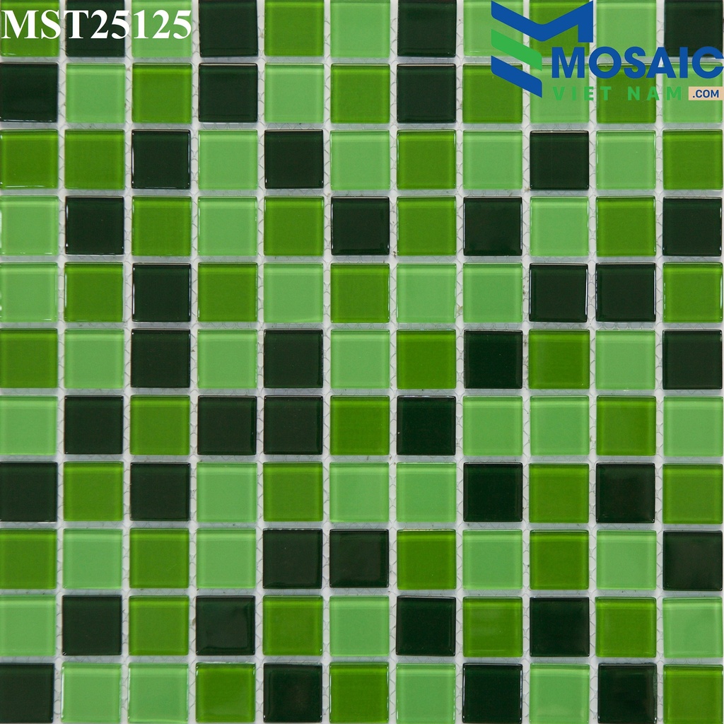 [DSC-2608-50886] Gạch Mosaic Thủy tinh trộn 3 xanh lá 25x25mm MST 25125