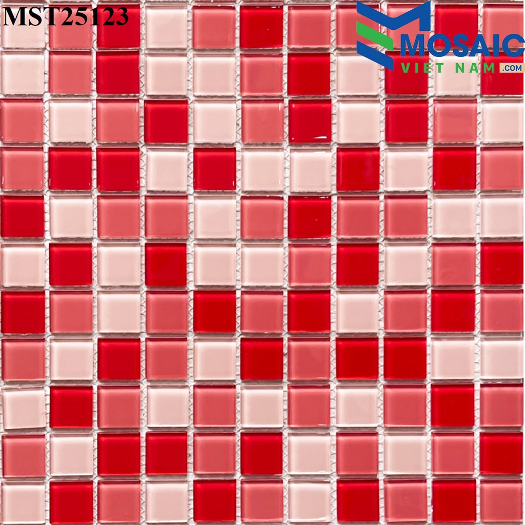 [DSC-2608-64880] Gạch Mosaic Thủy tinh trộn 3 đỏ 25x25mm MST 25123