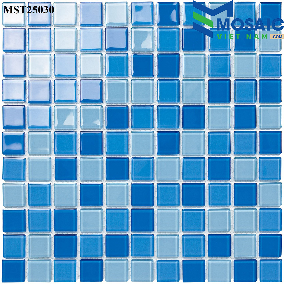 [DSC-2608-47090] Gạch Mosaic Thủy tinh trộn 3 màu xanh nhạt 25x25mm MST25030