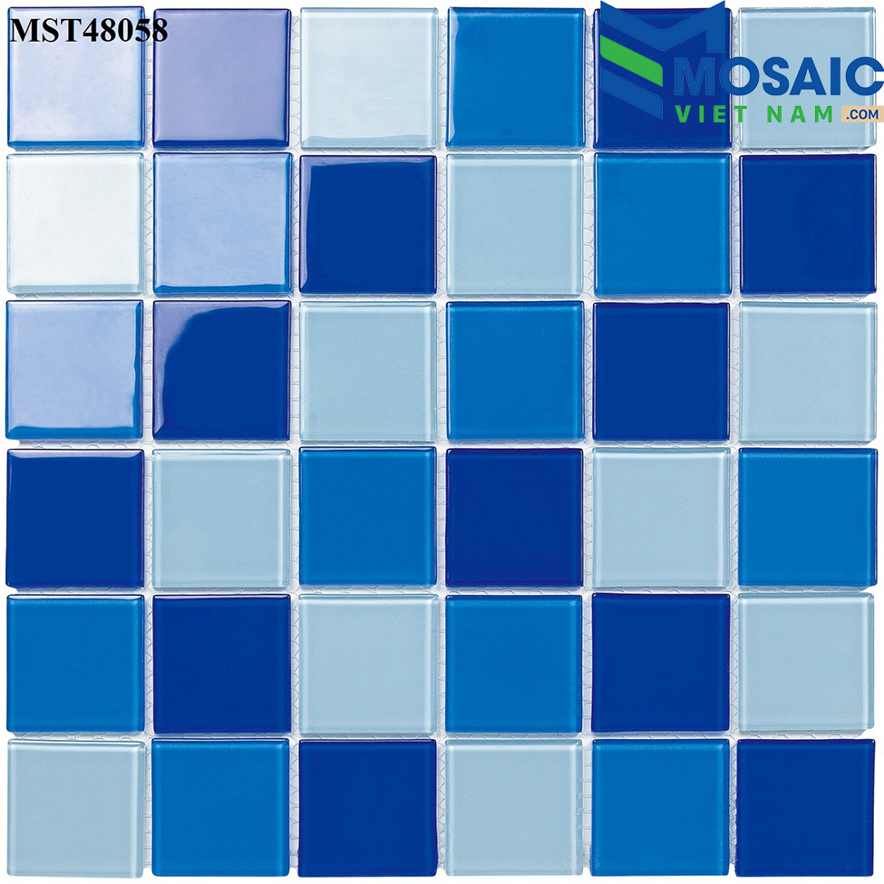 [DSC-2608-64773] Gạch Mosaic Thủy tinh 3 màu xanh trộn 48×48 MST 48058