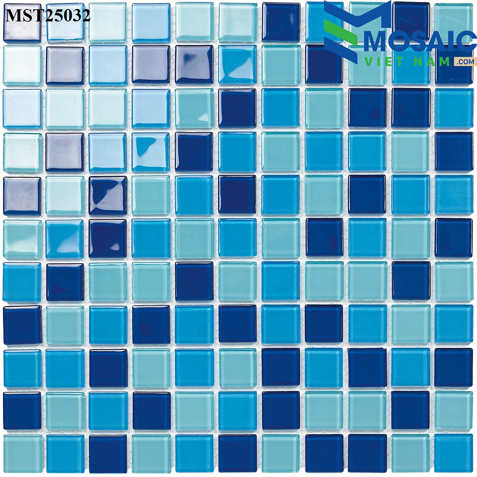 [DSC-2608-81603] Gạch Mosaic Thủy tinh trộn 3 màu xanh ngọc 25x25mm MST 25032