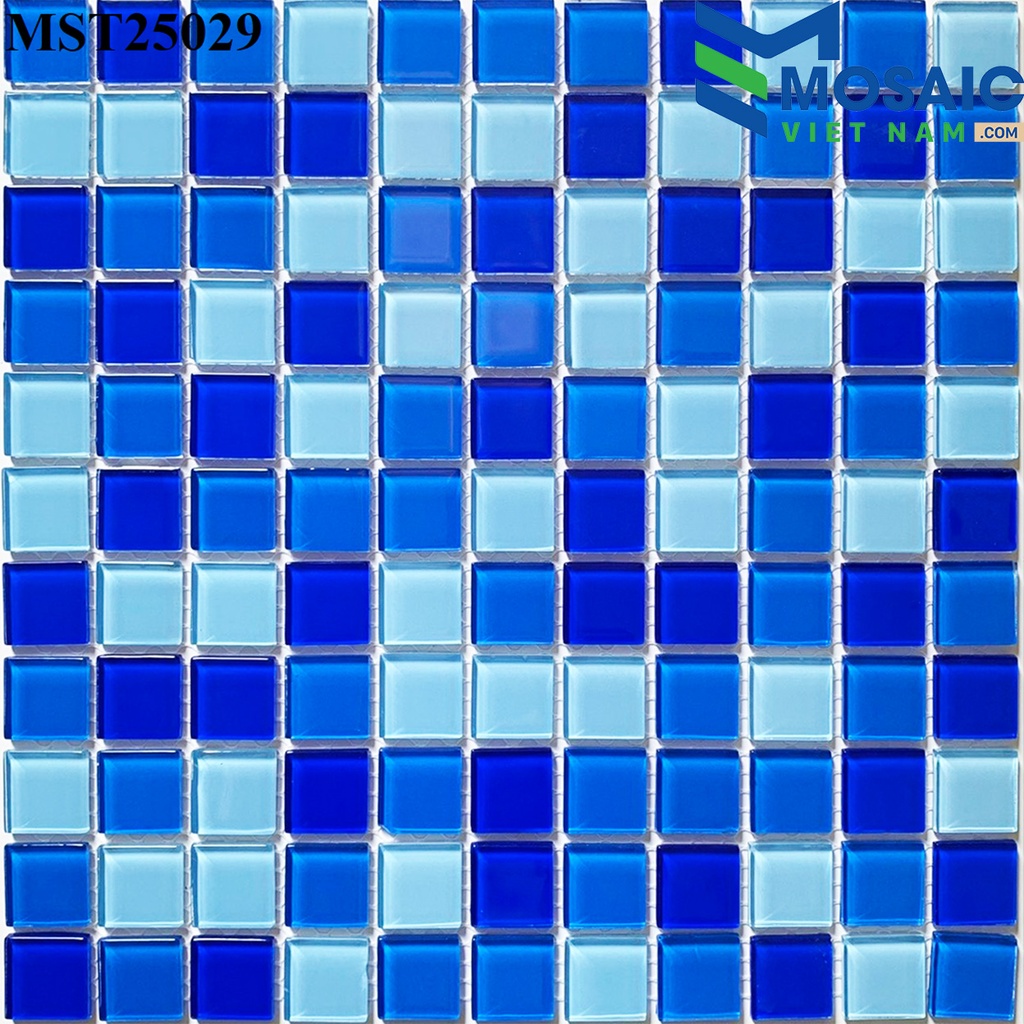 [DSC-2608-18574] Gạch Mosaic Thủy tinh trộn 3 màu xanh 25x25mm MST 25029