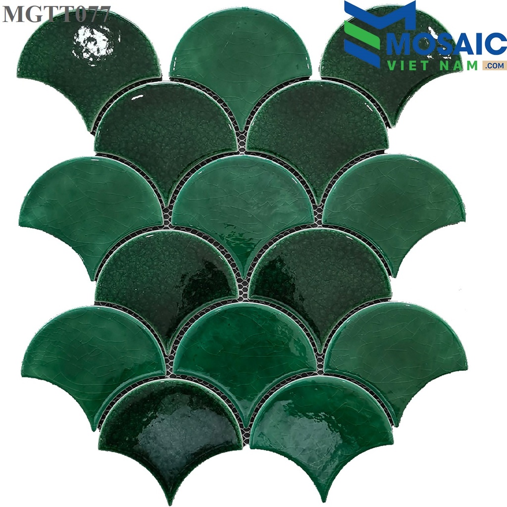 [DSC-2608-95508] Gạch Mosaic Gốm vảy cá 2 màu xanh lá rạn MGTT077